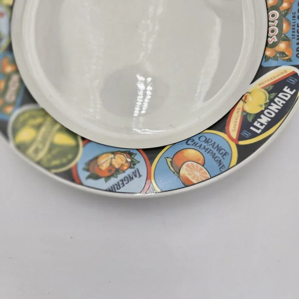6 Oneida Majesticware Stoneware Citrus‎ Labels Dinner Plates Fruit 10.5 Lemonade
